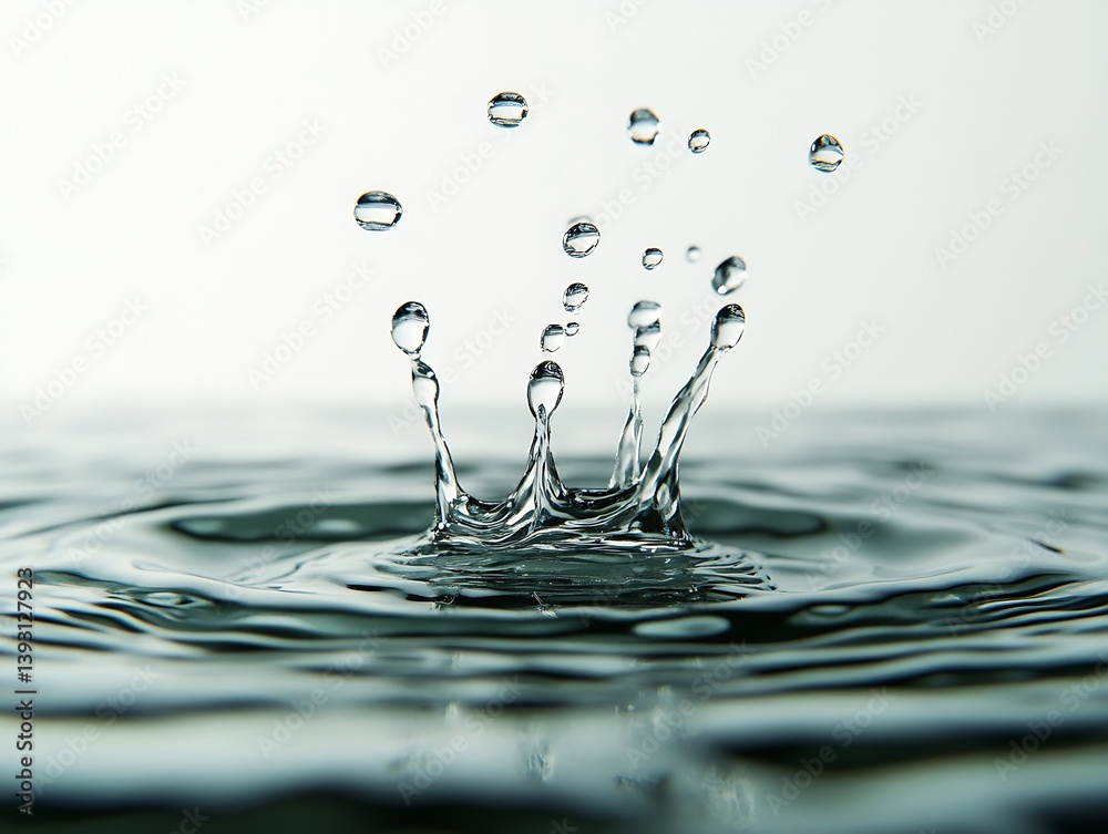 Poster water droplet splash closeup fresh and clean water concept abstract liquid art with natural element 