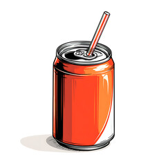 Refreshing soda drink with straw cartoon illustration