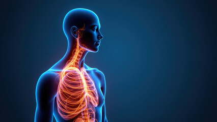 Anatomical illustration of a person's neck region with emphasis on the vagus nerve.