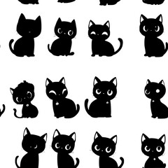 Fototapeta premium Pattern of Chibi cats vector icons, Chibi cats tiled design