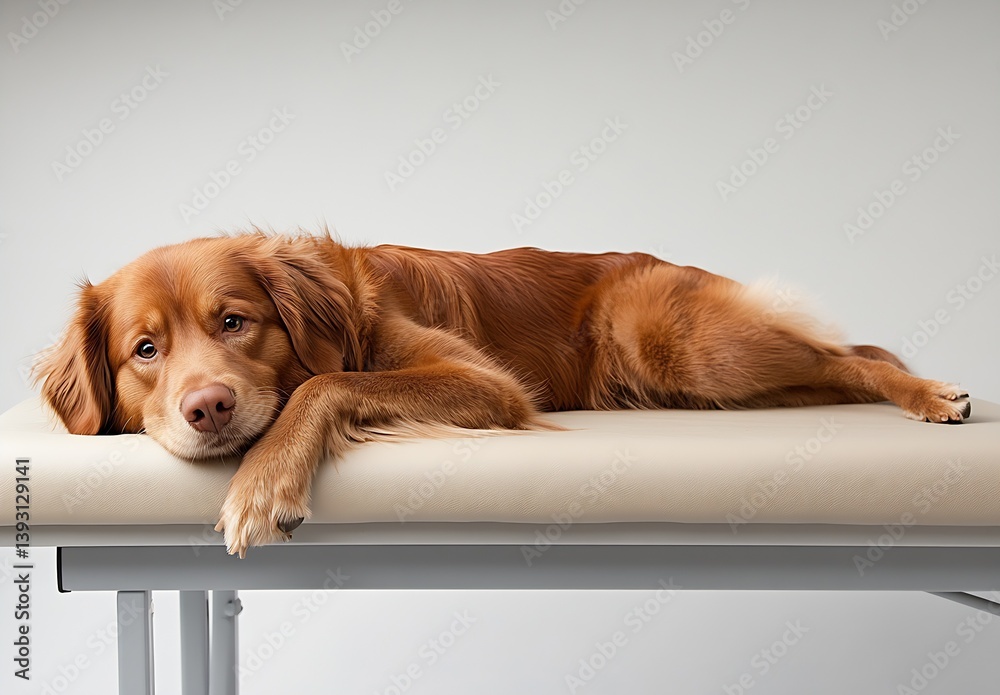 Poster Charming and relaxed brown dog lying on a table with a calm and peaceful expression captured in a photo : Generative AI