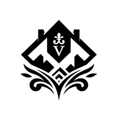 Elegant Real Estate Crest: Black and White Logo Design