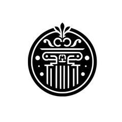 Circular Greek Column Logo, Minimalist Black and White Design