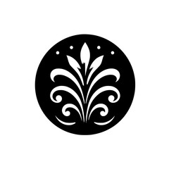 Elegant Floral Emblem in Black Circle, Minimalist Design