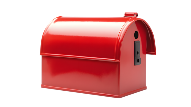 Closed red mailbox on a white background