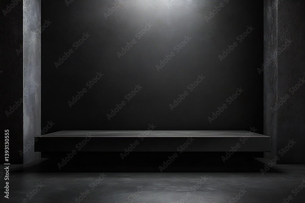 Aufkleber Sleek Minimalist Black Platform and Spotlight in Empty Dark Room Perfect for Mockups and Modern Presentations : Generative AI