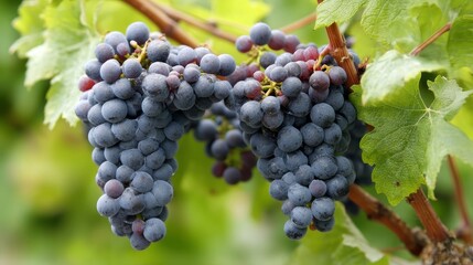 Harvest-ready Nebbiolo grapes hang lushly in the vineyards of Barolo during a serene September afternoon