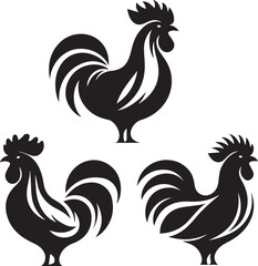 Vector Rooster Silhouette - Bold Black and White Farm Animal Art