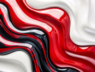 Abstract flowing paint texture in red, black, and white colors  