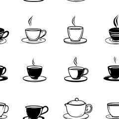 Collection of Teacups pattern vector designs, Teacups tiled design
