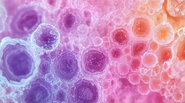 Halophiles salt flats microscopic view pink and purple gradients