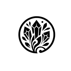 Elegant Crystal Logo: Minimalist Design, Geometric Gemstone & Leaf Motif.