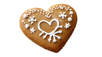 Heart-shaped gingerbread Christmas cookie isolated on white background