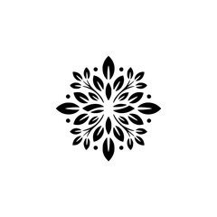 Minimalist Floral Mandala: Black Leaves on White Background
