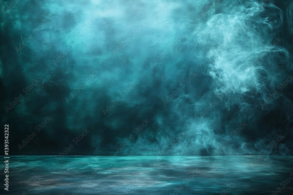 Aufkleber eerie turquoise room scene with smoke effect and dramatic light for graphic design texture and abstr