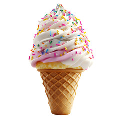 Fluffy 3D Cartoon Ice Cream Cone with Glowing Soft Sprinkles Isolated on Transparent Background