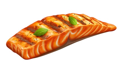 Realistic grilled salmon fillet on white background