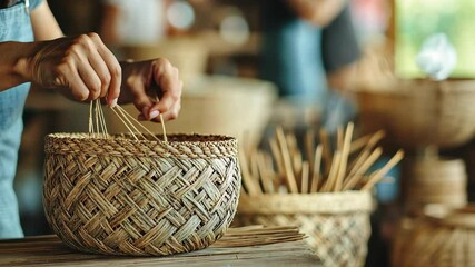 Basket weaving master class. Making household items with your own hands. Ecotourism, traditional crafts - Powered by Adobe