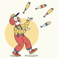 Clown juggling prank toys and laughing