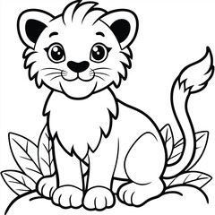 Cute  Lion baby cartoon animal vector illustration coloring page