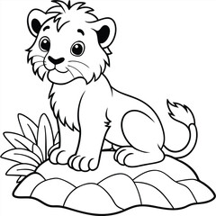 Cute  Lion baby cartoon animal vector illustration coloring page