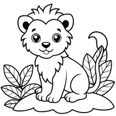 Cute  Lion baby cartoon animal vector illustration coloring page