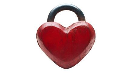 Red heart-shaped padlock isolated on white background