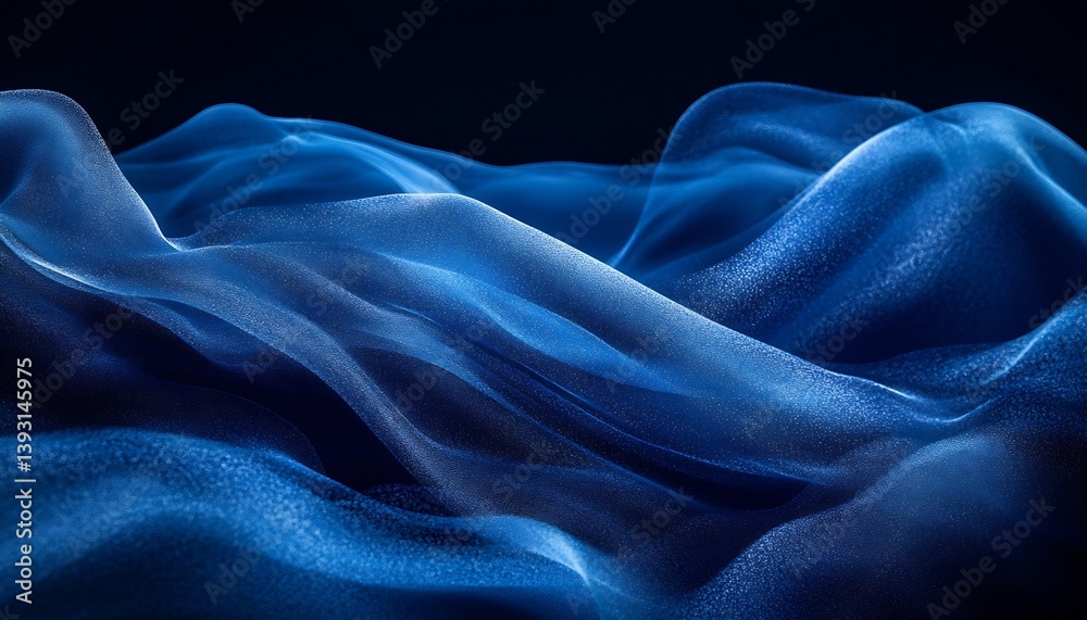 Poster ethereal blue fabric waves flowing gracefully on a dark background evoking serenity : generative ai