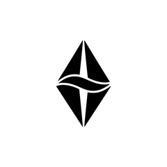 Fototapeta premium Geometric Black Diamond Logo with Curved Element on White Background