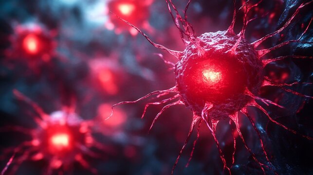 Endogenous retrovirus activation abstract art glowing red alert