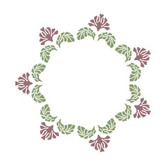 Decorative floral wreath with abstract flowers and leaves forming an elegant circular frame. Vector hand-drawn botanical ornament, perfect for text decoration, invitations or logos