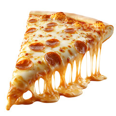 A Fluffy 3D Cartoon Pizza Slice with Glowing Melted Cheese Isolated on Transparent Background