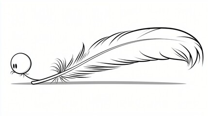 Obraz premium Whimsical Feather Character Resting Lightly in Black and White Animated Dreamscape Design of excellence.