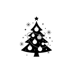 Minimalist Black & White Christmas Tree Illustration