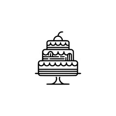 Minimalist Line Art Cake on Pedestal, Celebration Icon