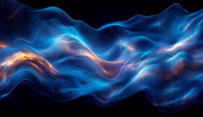 Fototapeta premium Vibrant abstract waves in blue and orange hues creating a mesmerizing fluid motion on a dark background : Generative AI