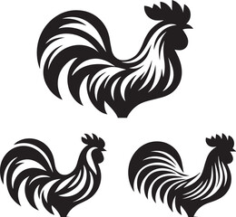 Vector Rooster Silhouette - Bold Black and White Farm Animal Art