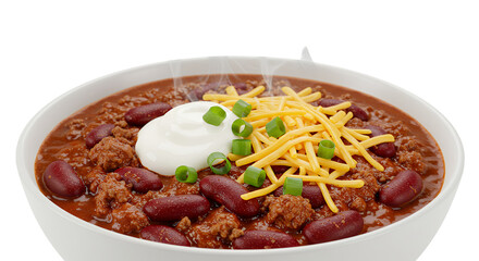 Fototapeta premium Delicious generously topped chili bowl with sour cream and cheese