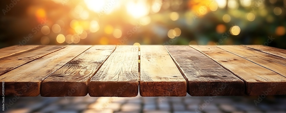 Poster rustic wooden table surface with blurred background perfect for product display or food photography 