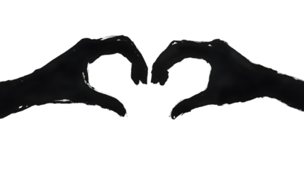 Two hands forming a heart shape in a gentle gesture, silhouetted against a white background.