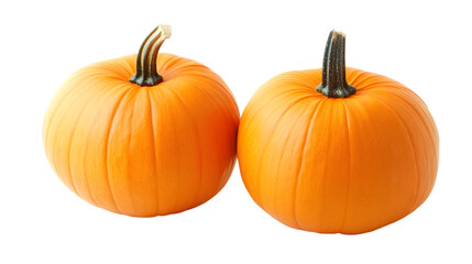 two orange pumpkins isolated on white background