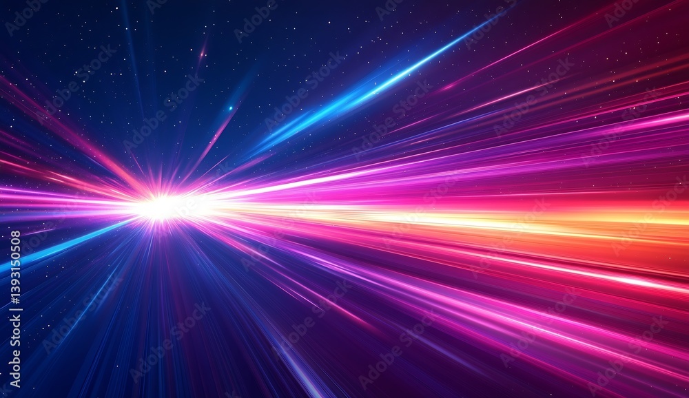 Aufkleber radiant light beams shooting across a dramatic night sky creating a feeling of speed : generative ai