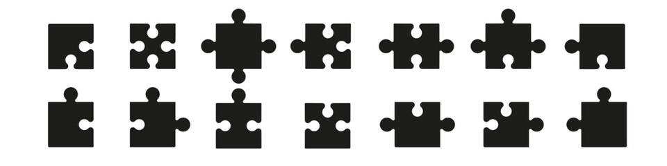 Puzzle piece. Jigsaw icon vector set. Puzzle element shape. Jigsaw piece section. Mosaic game join.