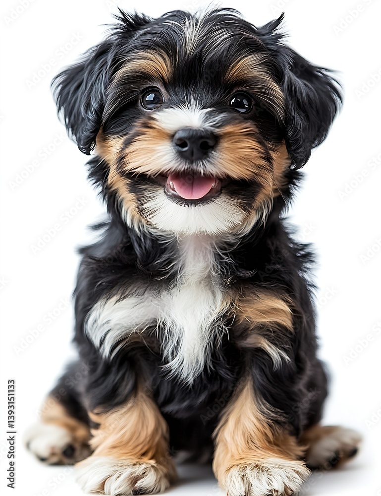 Poster adorable puppy portrait a cute black and tan dog with a playful smile on a white background : genera