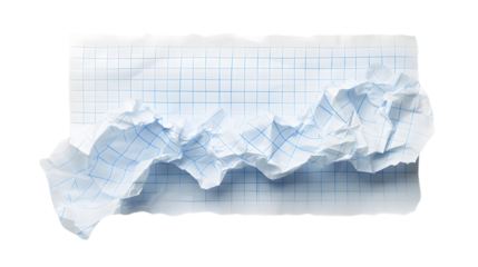 White crumpled paper with blue graph lines isolated on white background