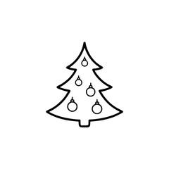 Minimalist Christmas Tree Icon with Ornaments on White Background