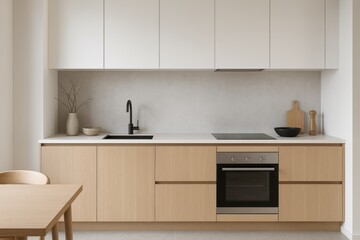 Fototapeta premium Modern Kitchen Interior Design With White Cabinets and Stainless Steel Appliances