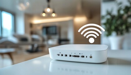 A Wireless Router with Wifi Symbol in a Bright Room