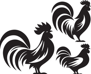 Vector Rooster Silhouette - Bold Black and White Farm Animal Art