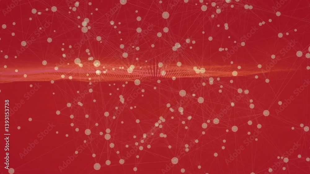Poster network of connections and data processing animation over red background